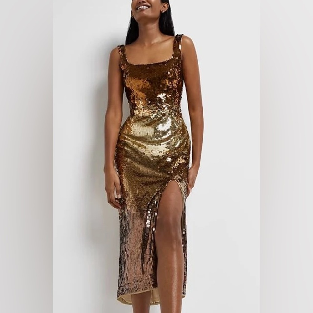 River Island Gold Sequin Midi Dress